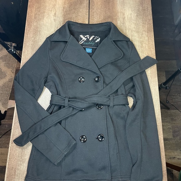 Sebby Belted Peacoat Size L in Black - Picture 1 of 3